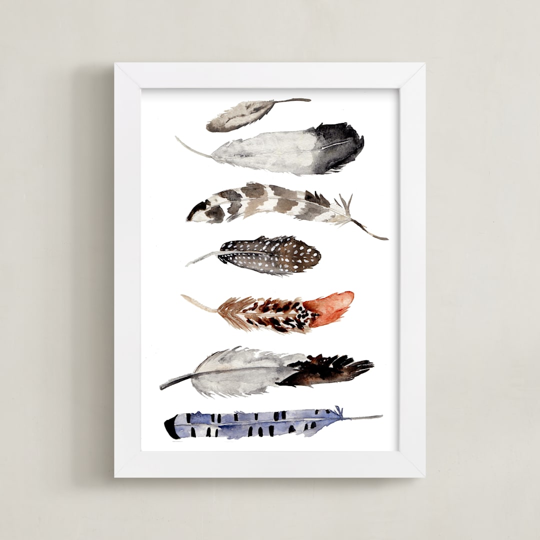 "Feather Print" - Art Print in neutrals by Shannon Kirsten - Framed