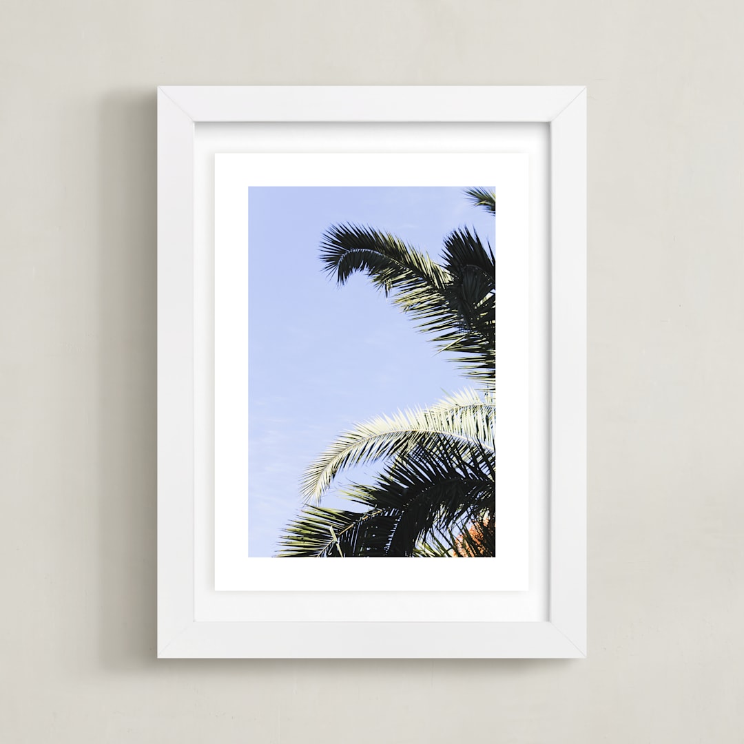 "Palm I" - Art Print in Sky Blue by Annie Montgomery - Framed