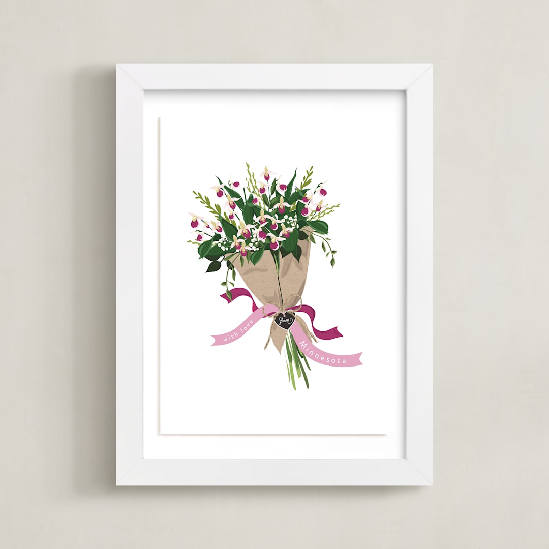 "Minnesota Lady's Slipper Bouquet" - Art Print in Soft pink by Susan Moyal - Framed