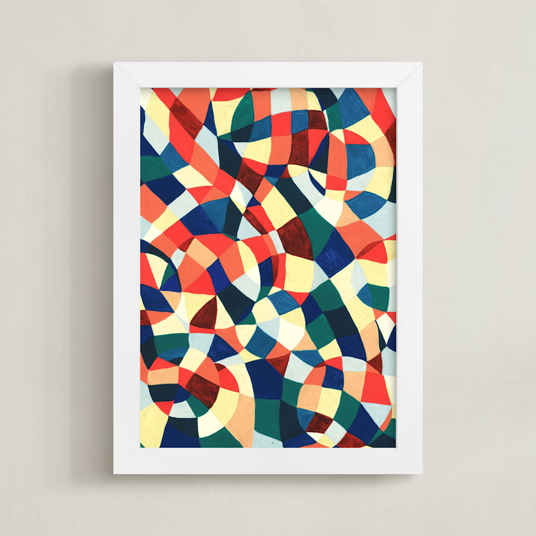 "Spanish Mosaic Abstract" - Art Print in vermilion red by Pooja Pittie - Framed
