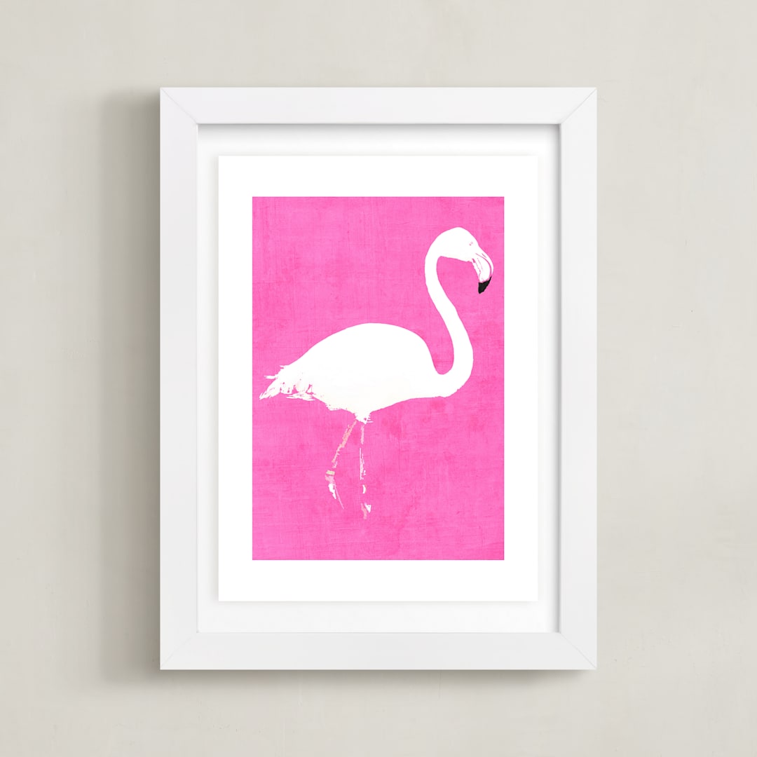 "A leg to stand on." - Art Print in Flamingo by Dawn Smith - Framed