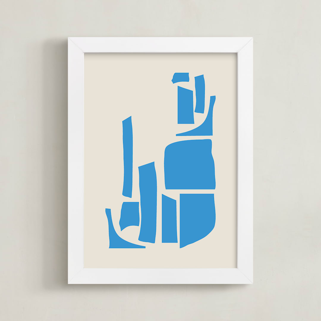 "Playful" - Art Print in Azure by Beth Vassalo - Framed