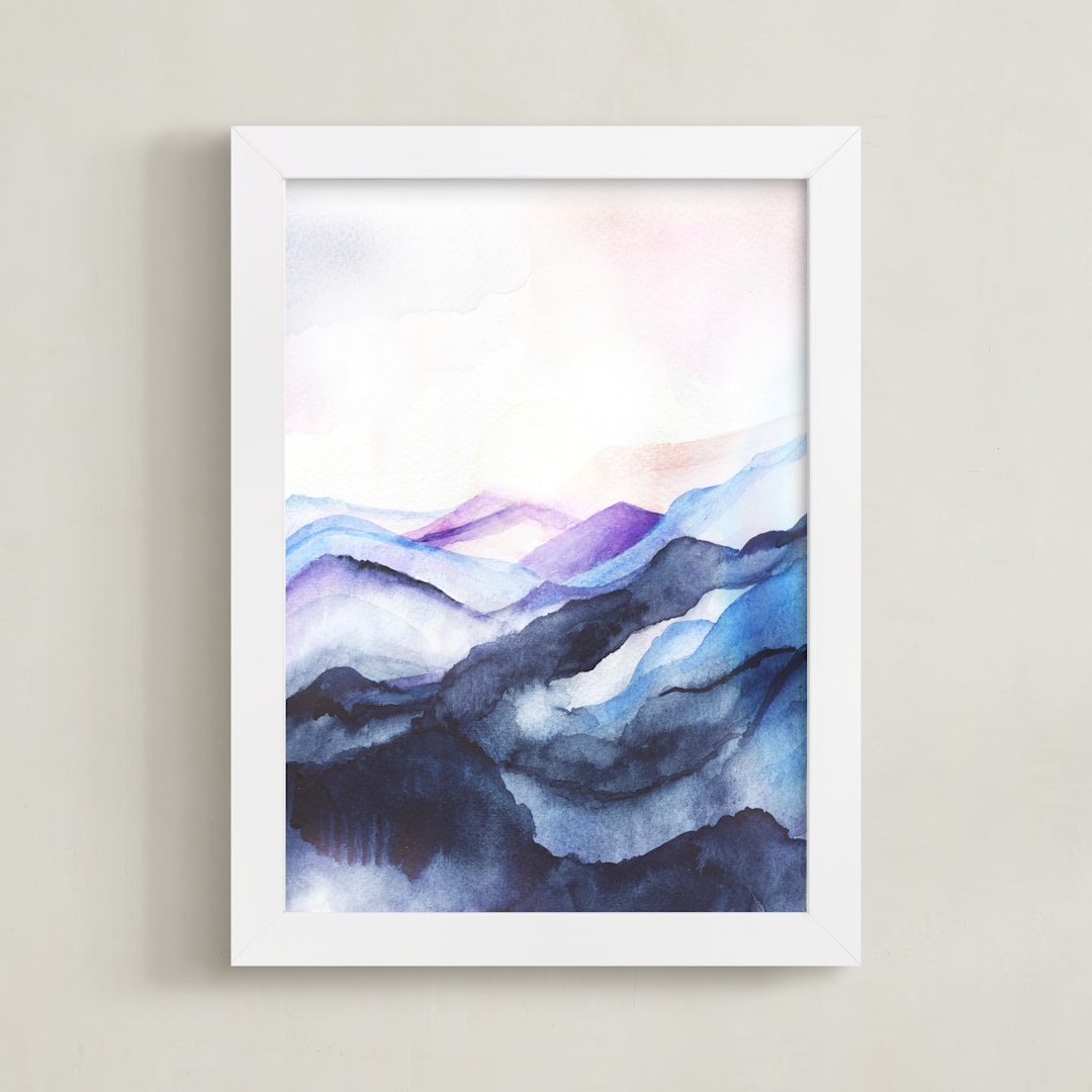 "Waves Watercolor" - Art Print in blue by Jen Merli - Framed