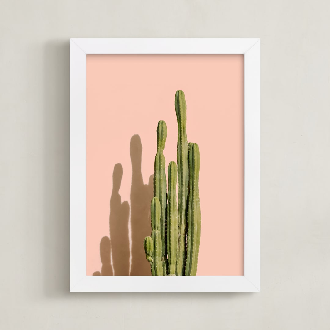 "Palm Desert Cactus" - Art Print in Peachy Pink by Lisa Sundin - Framed