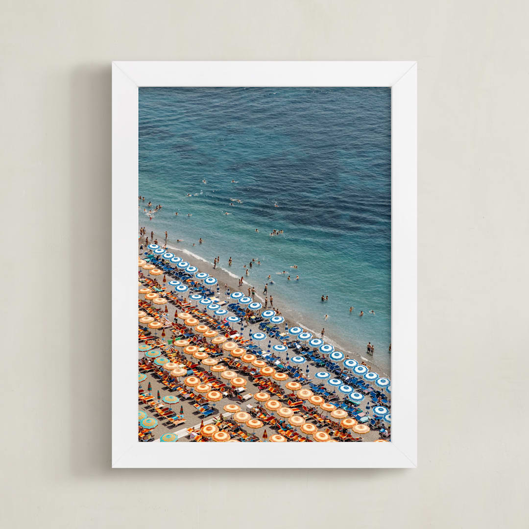 "Positano Beach Aerial" - Art Print in Aqua by braden.studio - Framed