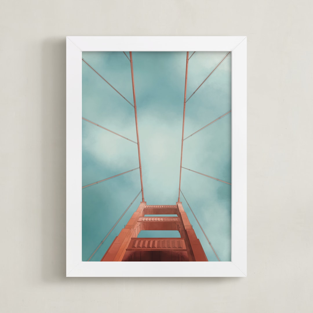 "San Francisco Golden Gate Bridge" - Art Print in Slate Blue by Lauren Cheng - Framed