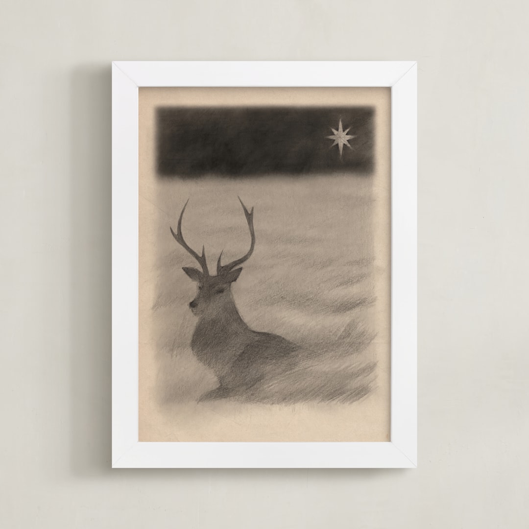"Red Deer" - Art Print in Antler by jinseikou - Framed