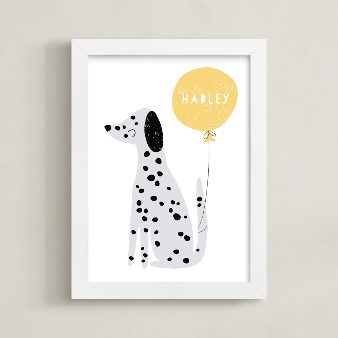 "Dalmatian" - Personalized Art Print in Lemon by Angela Thompson - Framed