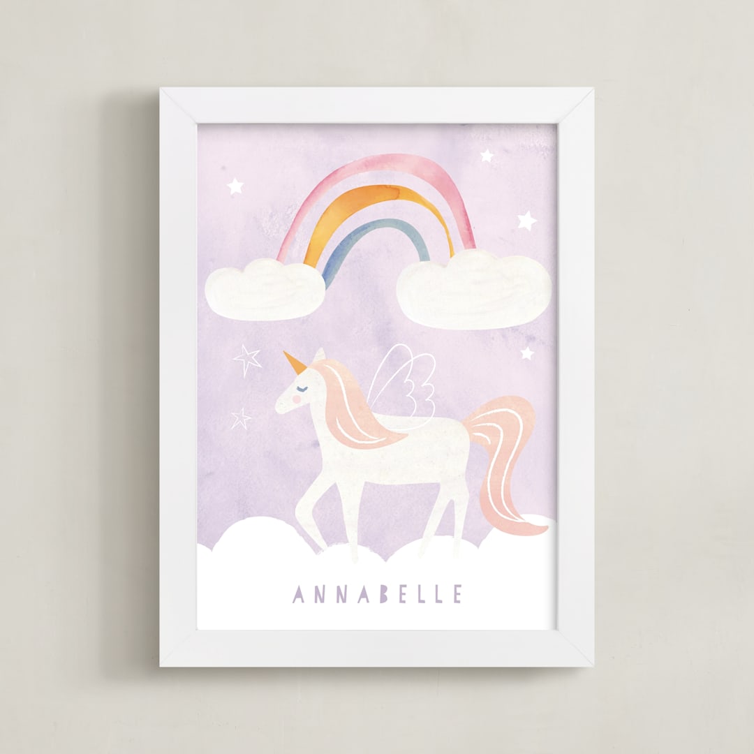 "Dreamy Unicorn" - Personalized Art Print in Lavender by Teju Reval - Framed