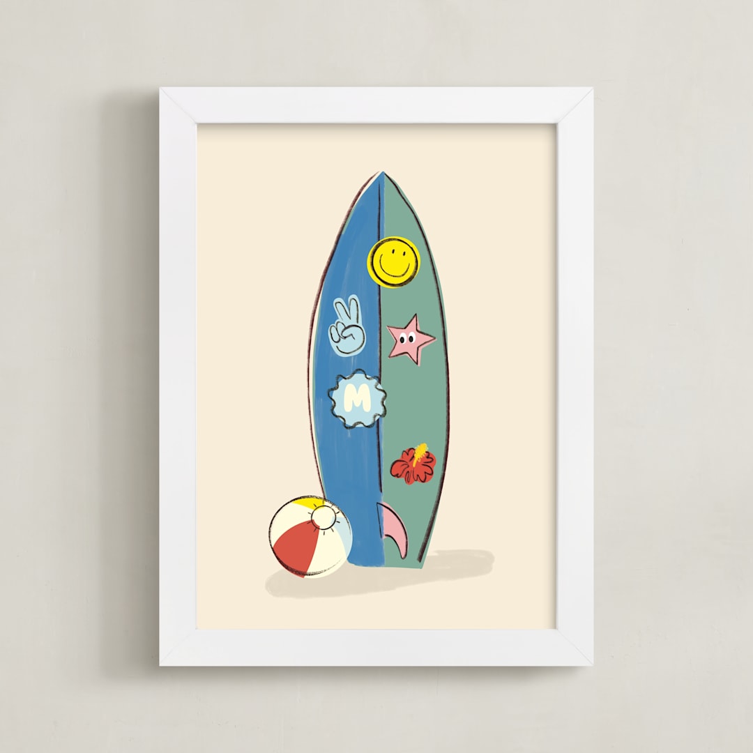 "Surfs Up" - Personalized Art Print in Sand by Baumbirdy - Framed