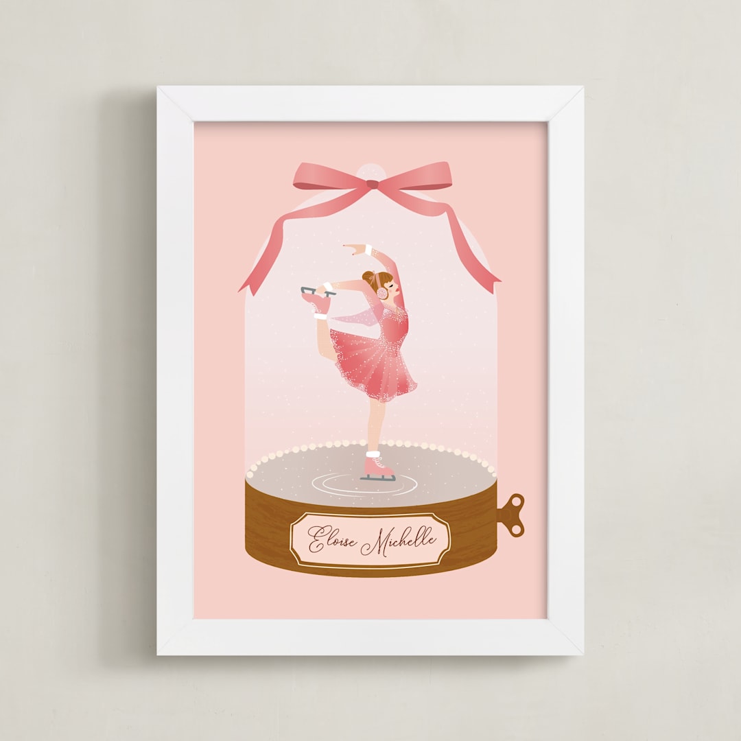 "Ice Dance" - Personalized Art Print in Ballerina Pink by Jennifer Lew - Framed