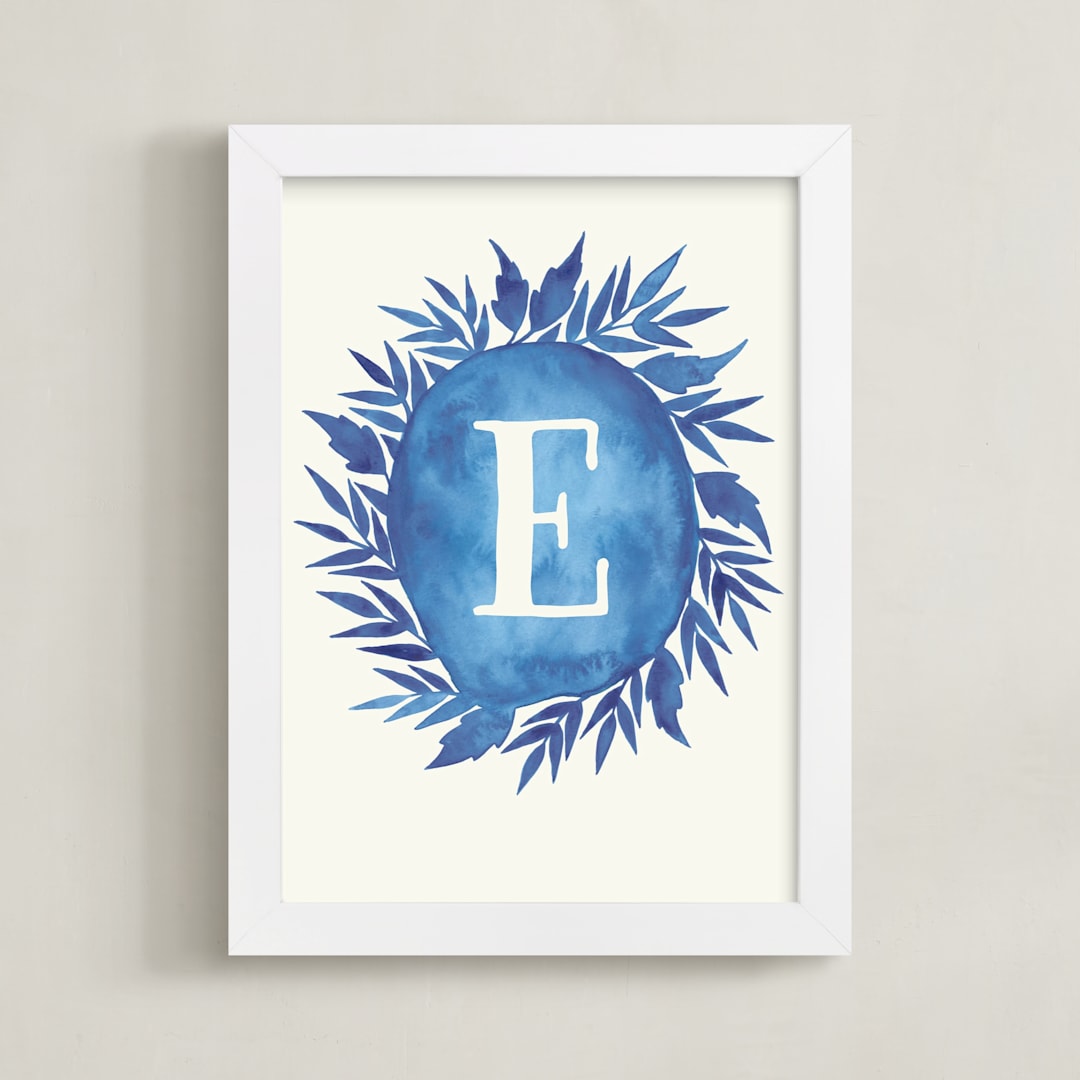 "Watercolor Initials" - Personalized Art Print in Ocean by Katharine Watson - Framed