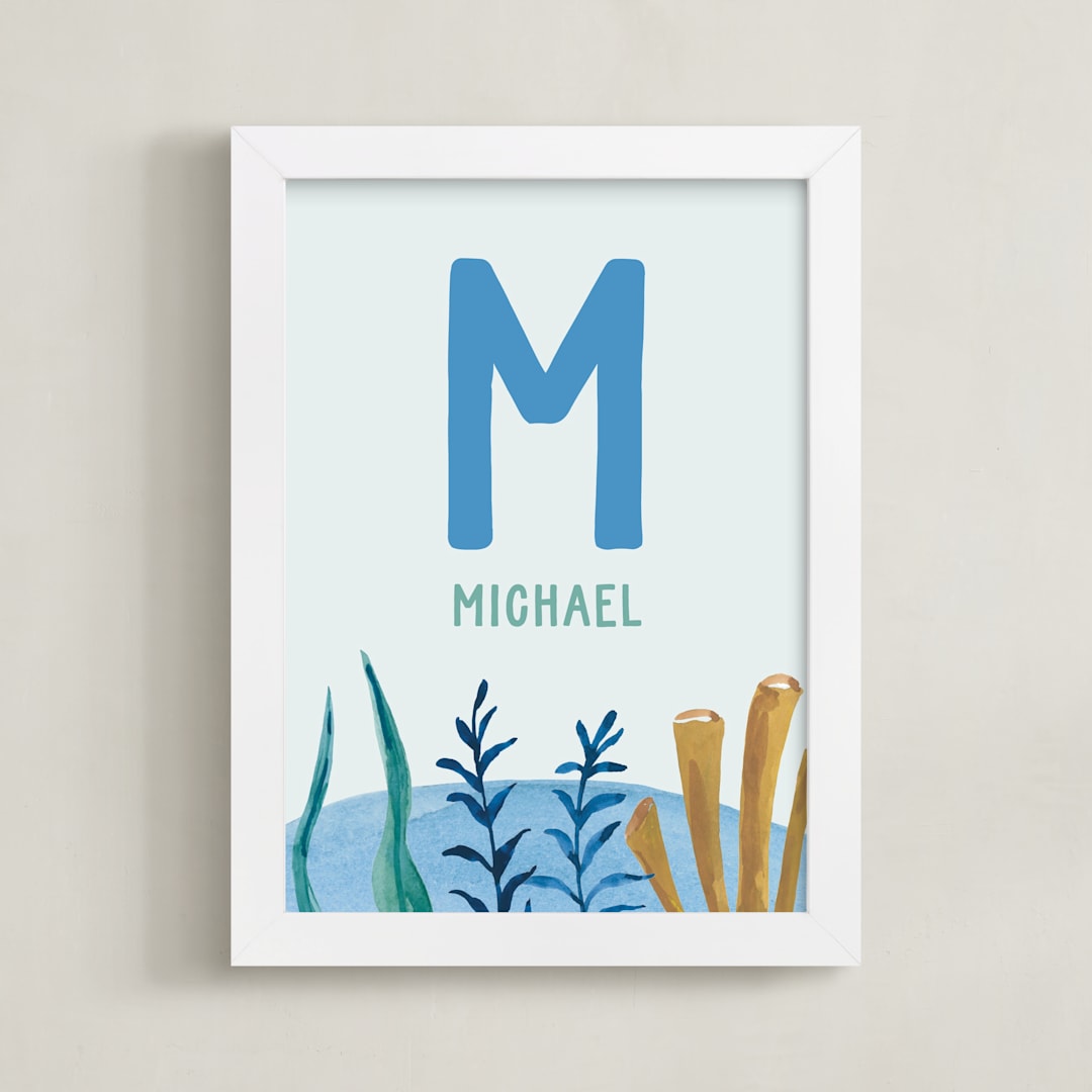 "Ocean Friends - Custom" - Personalized Art Print in Ocean Blue by Teju Reval - Framed