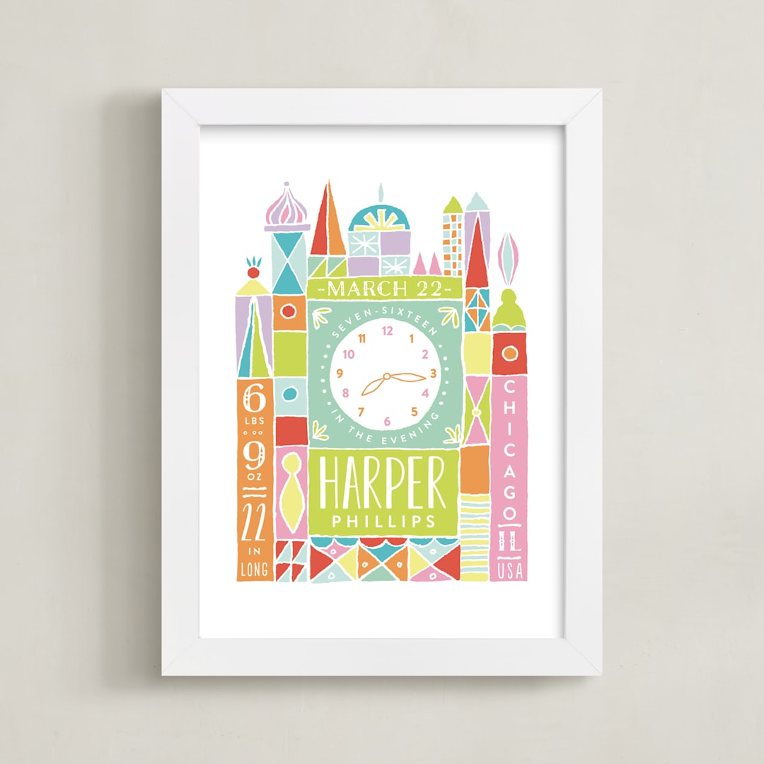 "Welcome to the World" - Personalized Art Print in Pastels by Shiny Penny Studio - Framed