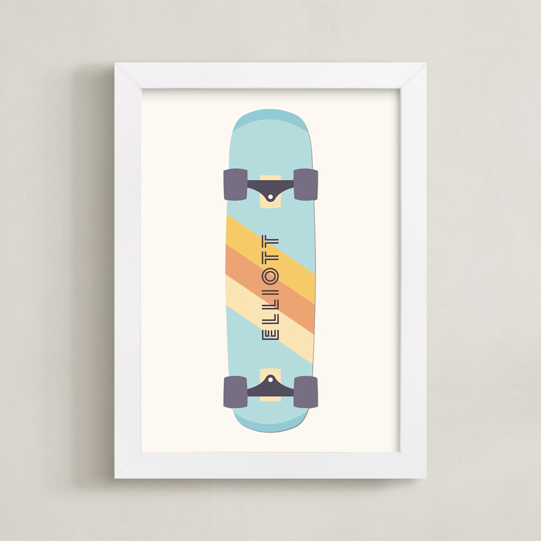 "Skateboard" - Personalized Art Print in Sky by David Michuki - Framed