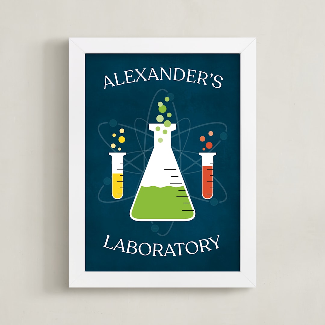 "Laboratory" - Personalized Art Print in Navy by Heather Schertzer - Framed