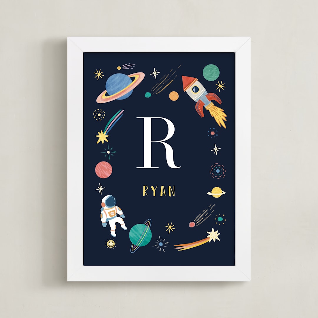 "Space Adventure" - Personalized Art Print in Midnight by Elly - Framed