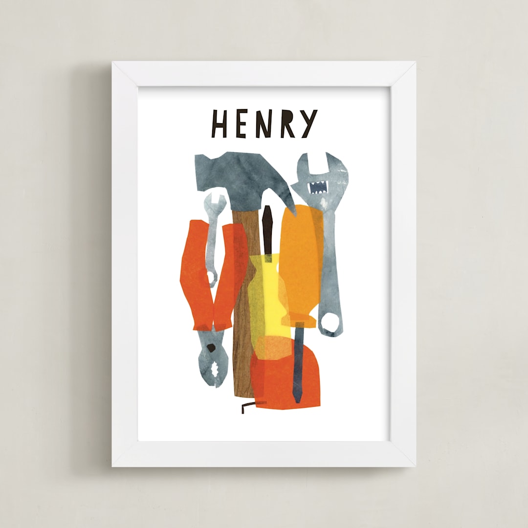"Tools Collage" - Personalized Art Print in Steel by Mia Posada - Framed
