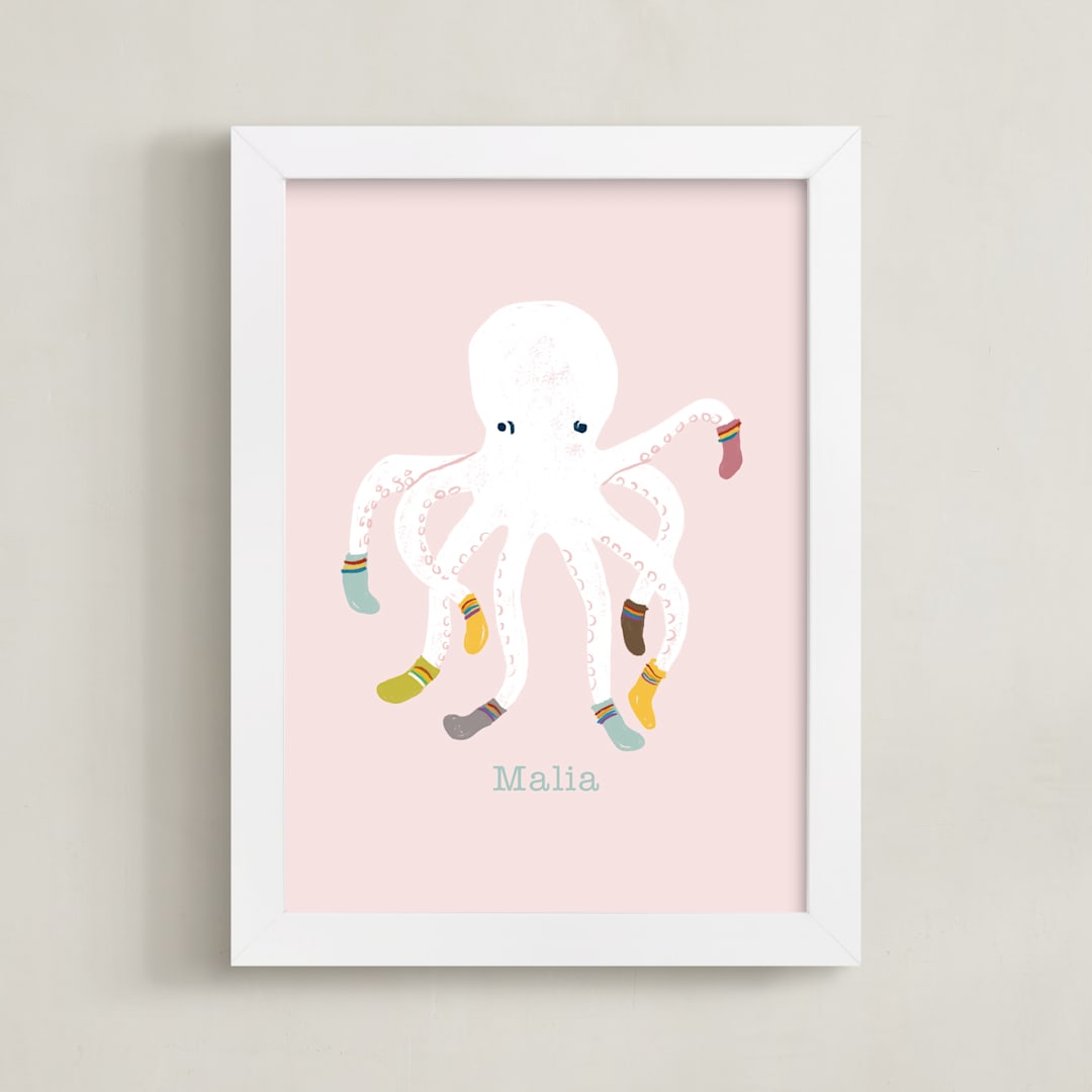 "Socktopus" - Personalized Art Print in Pink by Celeste Duffy - Framed