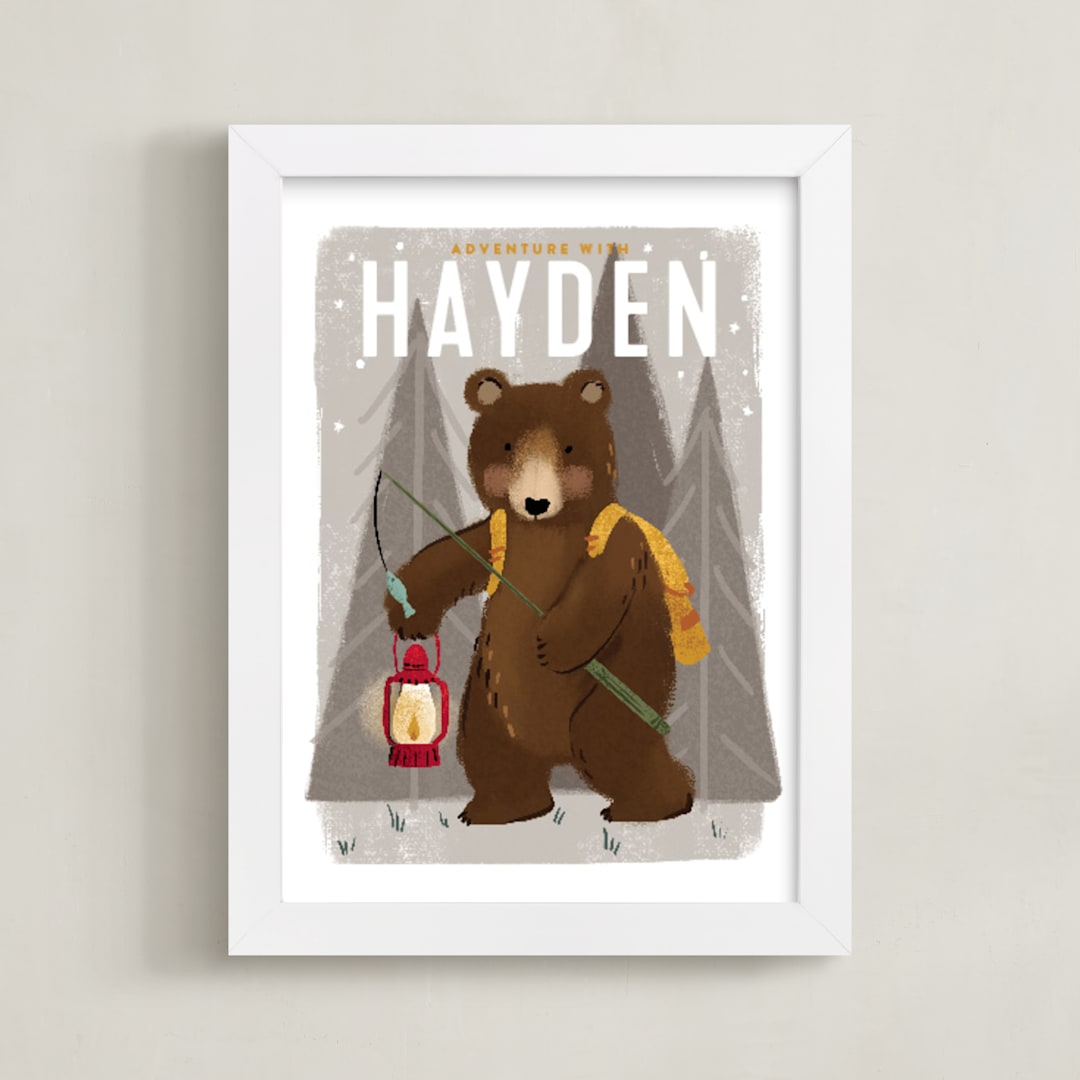 "Adventure bear" - Personalized Art Print in Clay by Rebecca Durflinger - Framed