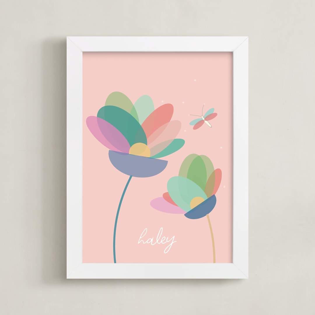 "Modern Floral" - Personalized Art Print in Pink by AlisonJerry - Framed