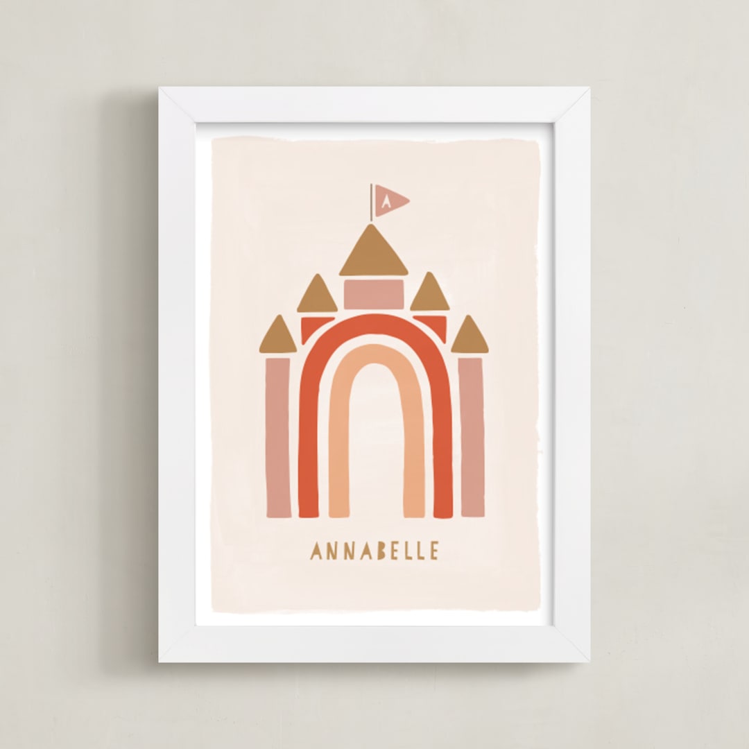 "Rainbow Castle" - Personalized Art Print in Pink by JeAnna Casper - Framed