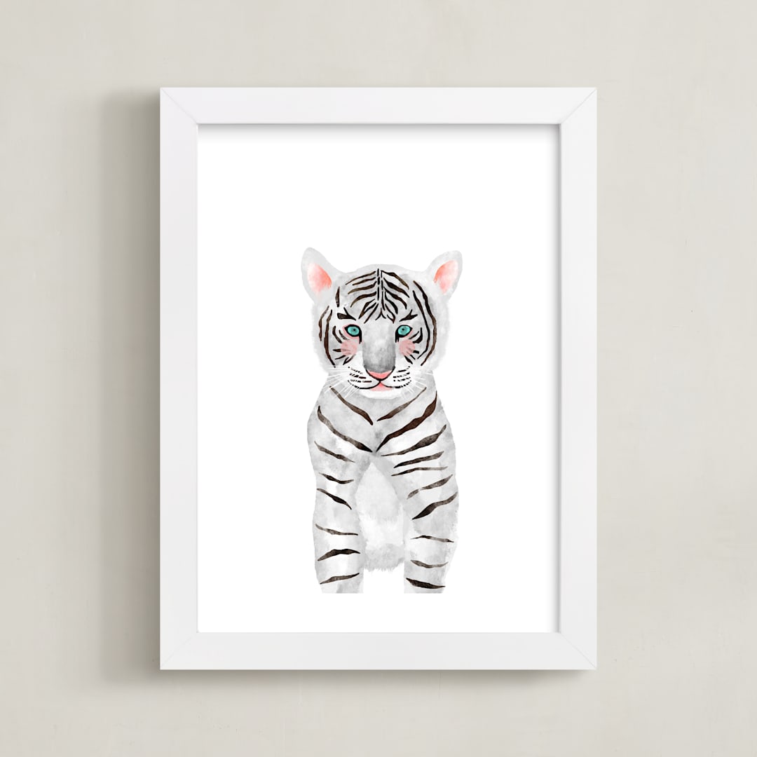 "baby animal.tiger" - Art Print in white by Cass Loh - Framed