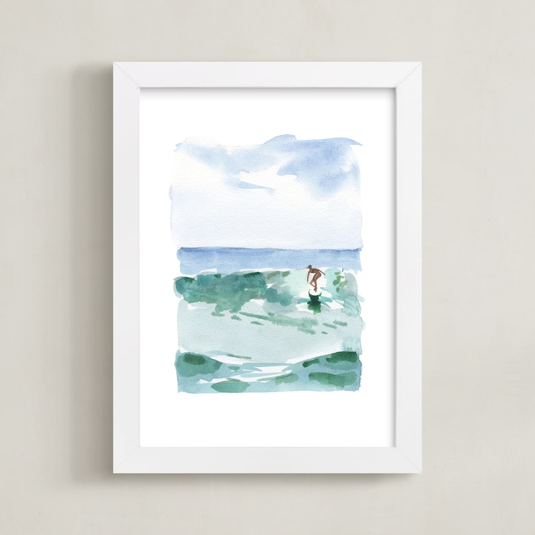 "Hang Five" - Art Print in Pacific Green by Mary Cecelia - Framed