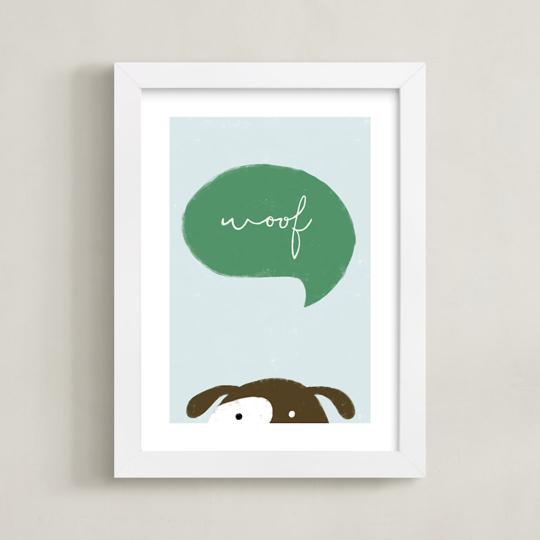 "Woof" - Art Print in Grass Green by Pixel and Hank - Framed