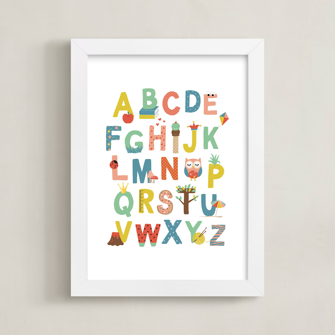 "Illustrated Alphabet" - Art Print in Primary by Annie Holmquist - Framed