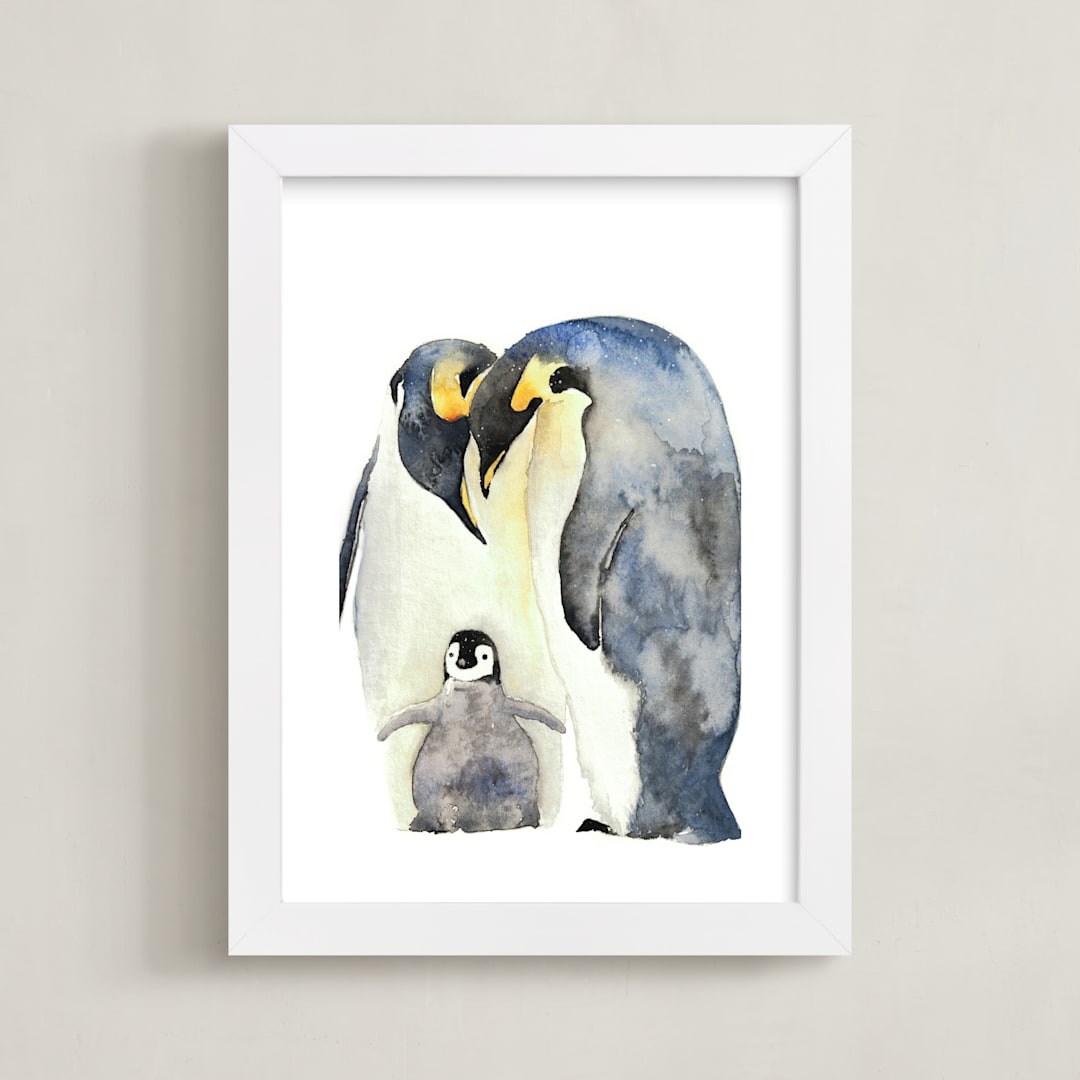 "For the Love of Penguins" - Art Print in Night Sky by Amy Ngo - Framed