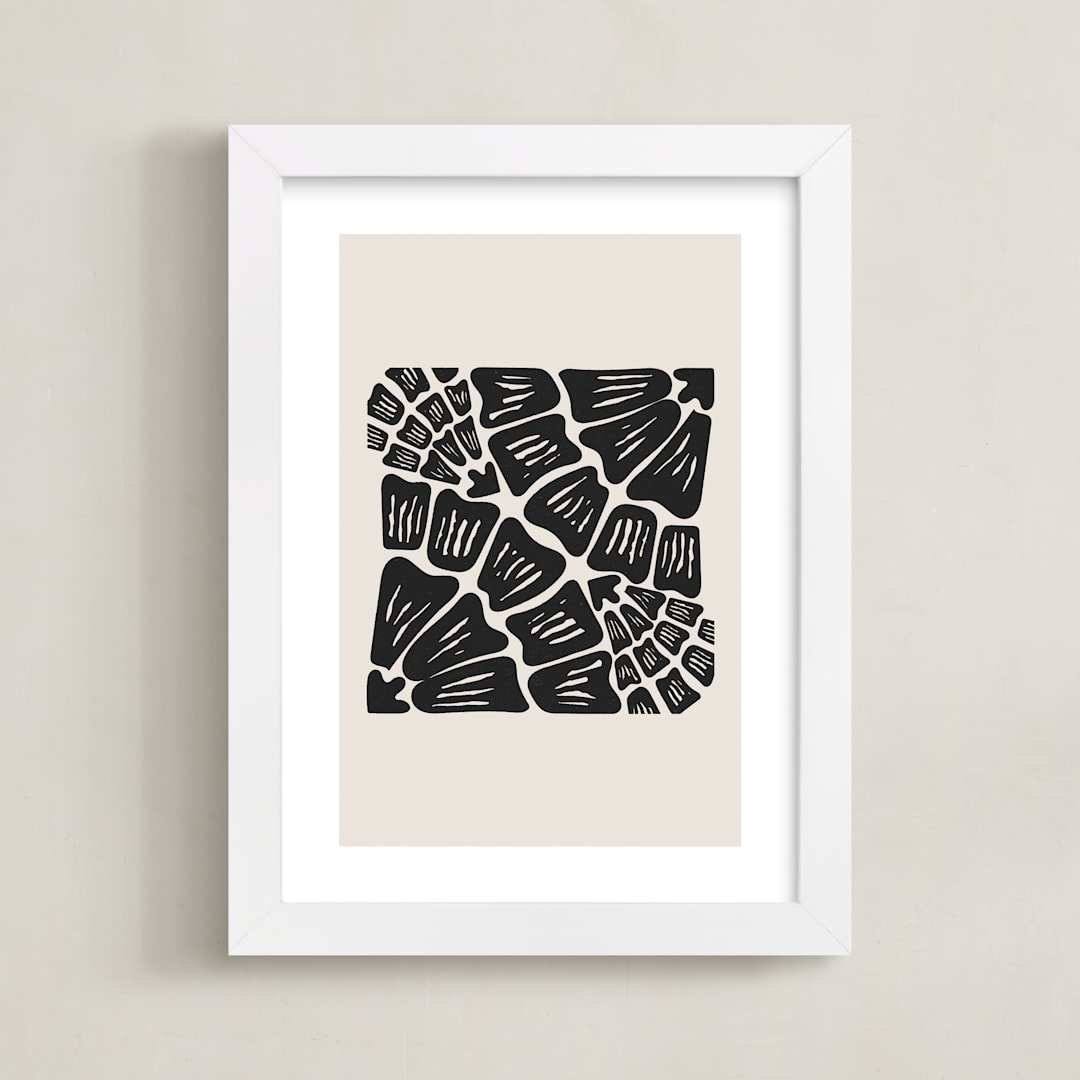 "Funky Floral" - Art Print in Sand by Carolyn Hunt - Framed