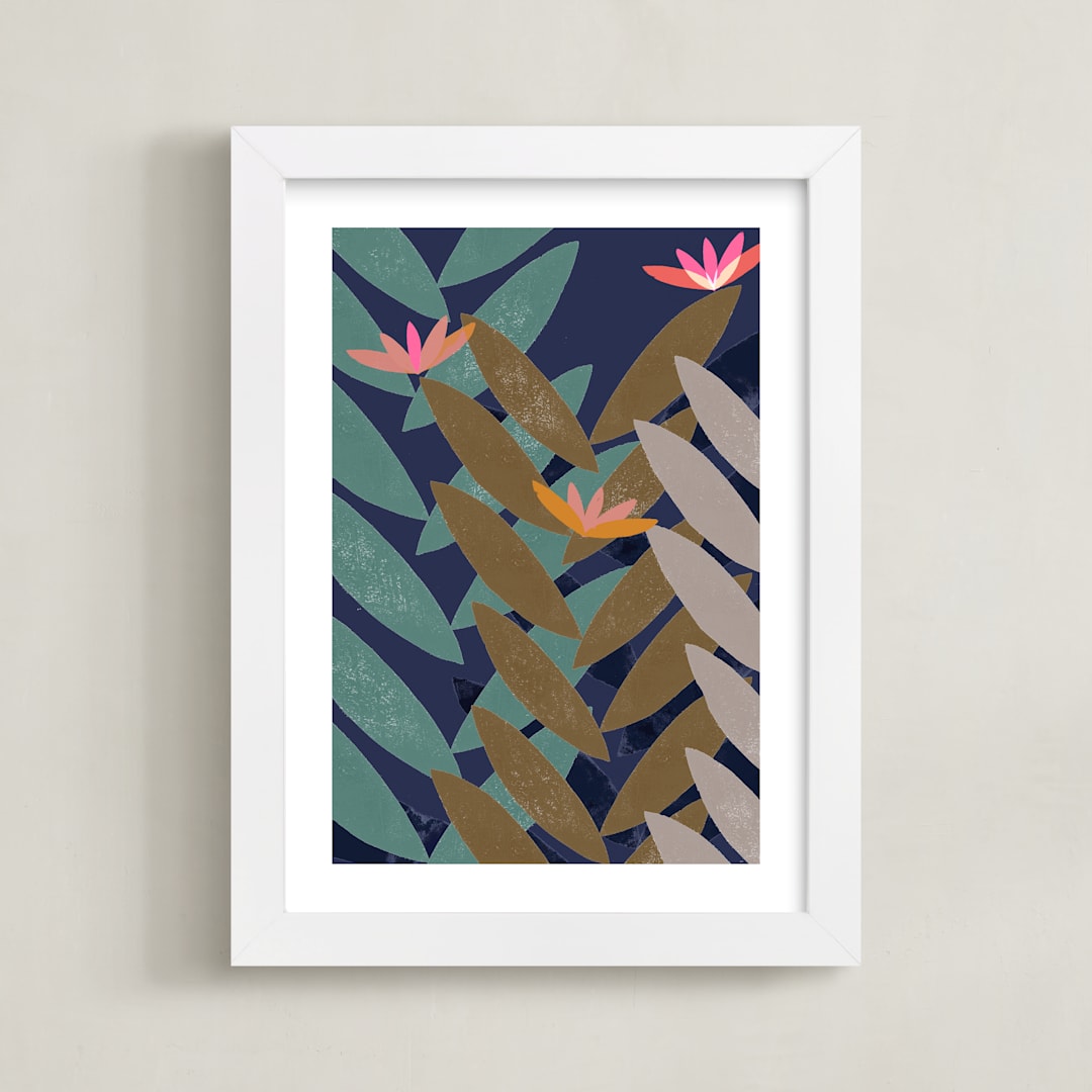 "Bromelias" - Art Print in blue night by Bethania Lima - Framed