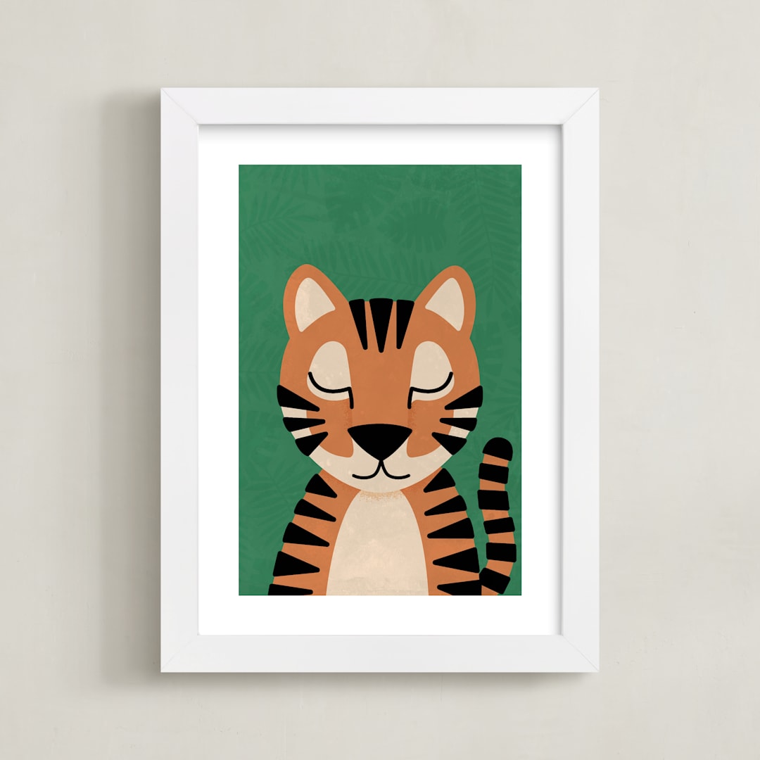 "Jungle Tiger" - Art Print in Jungle Green by 2birdstone - Framed