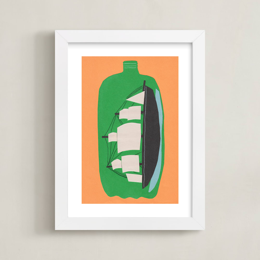 "Two Liter Ship" - Art Print in sweet orange by Elliot Stokes - Framed