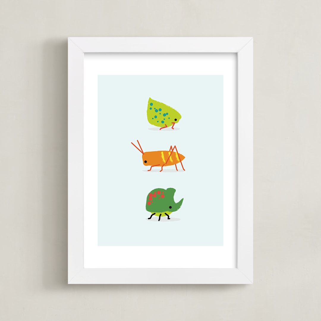 "Bugs" - Art Print in Aqua by Itsy Belle Studio - Framed