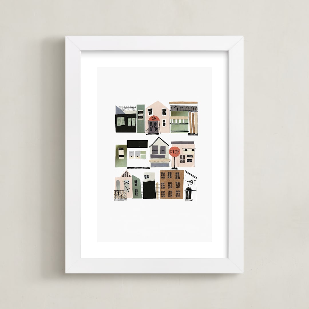 "Townhouse" - Art Print in Olive Beige by Jenna Skead - Framed