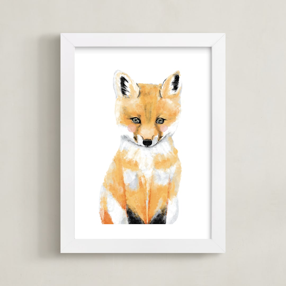 "Baby Animal.Fox" - Art Print in Osage Orange by Cass Loh - Framed