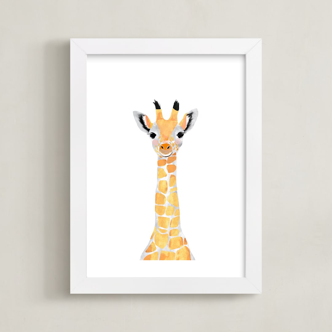 "baby animal.giraffe" - Art Print in merigold by Cass Loh - Framed