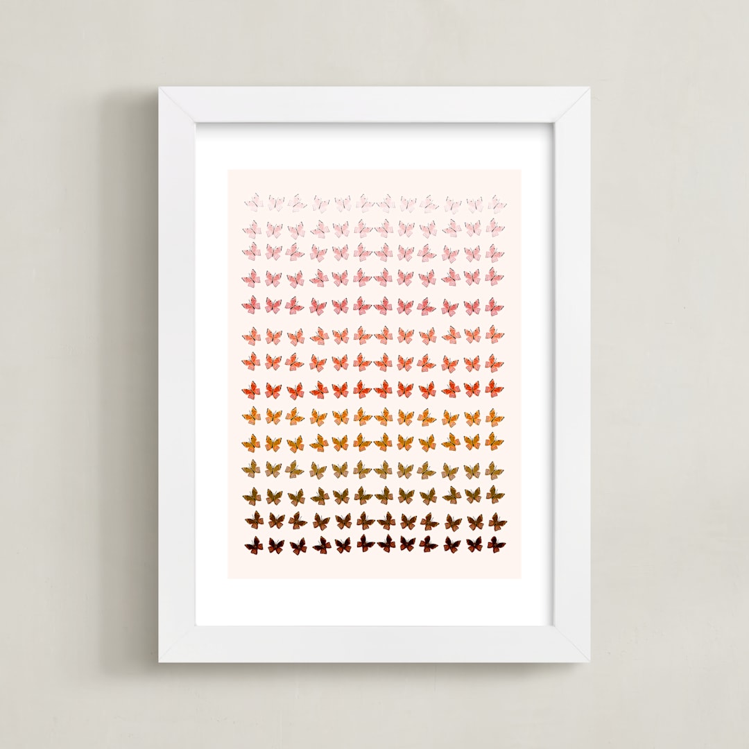 "Ombre Butterflies" - Art Print in Blush Pink by Shannon Kirsten - Framed