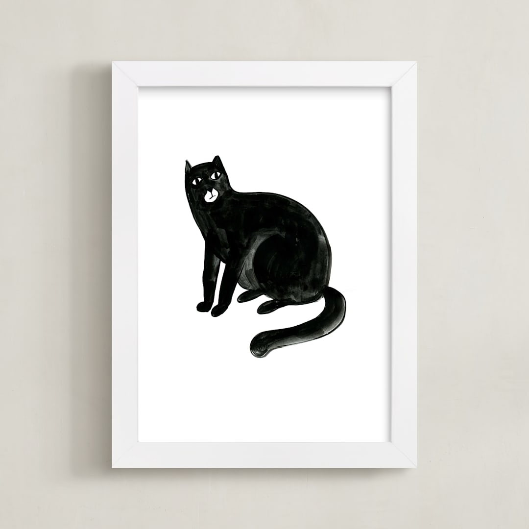 "Graphic cat" - Art Print in ink by Alexandra Dzh - Framed