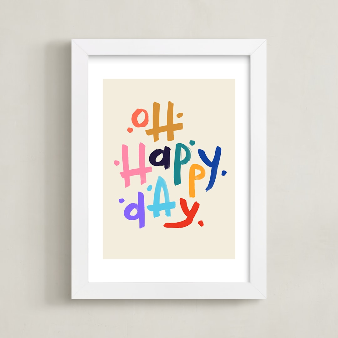 "Oh Happy Day!" - Art Print in Beige by Rachel Roe - Framed