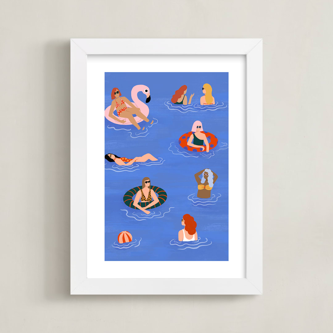 "Pool Party" - Art Print in ocean by Pati Cascino - Framed