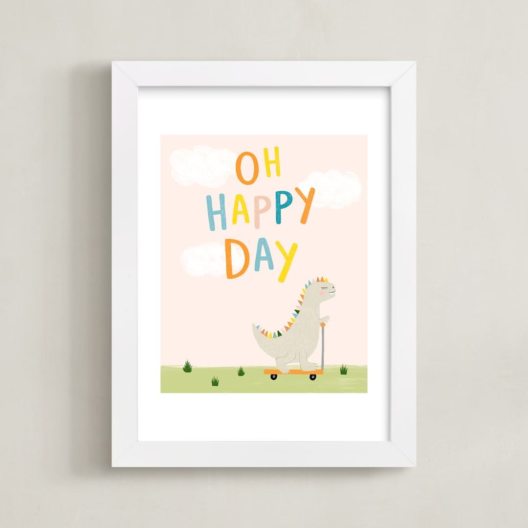 "Oh Happy Day" - Art Print in Baby Peach by Juliana Zimmermann - Framed