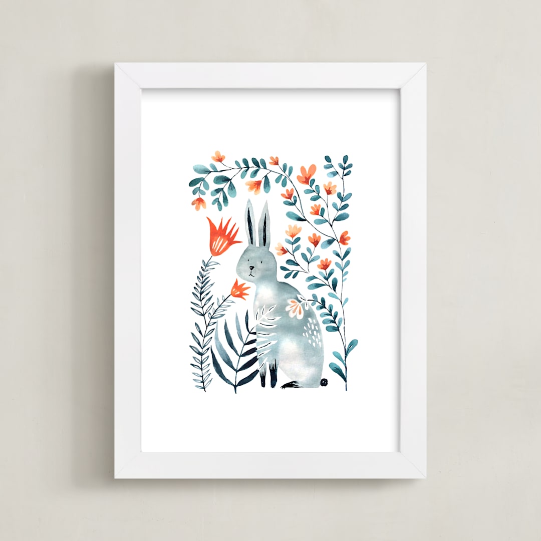 "Meadow Bunny" - Art Print in Ocean blue by Surface Love - Framed