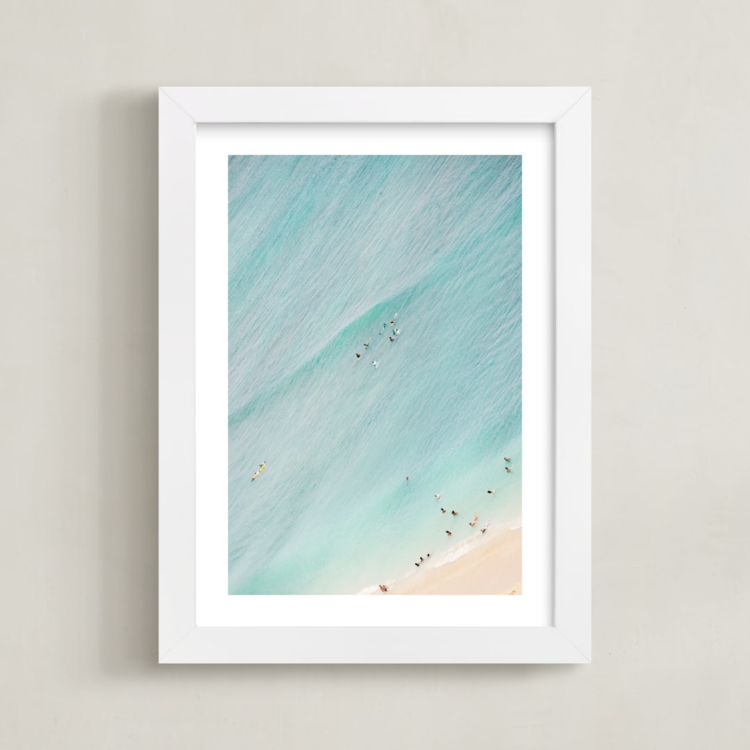 "Tiny Swimmers" - Art Print in Aqua Blue by Irene Suchocki - Framed
