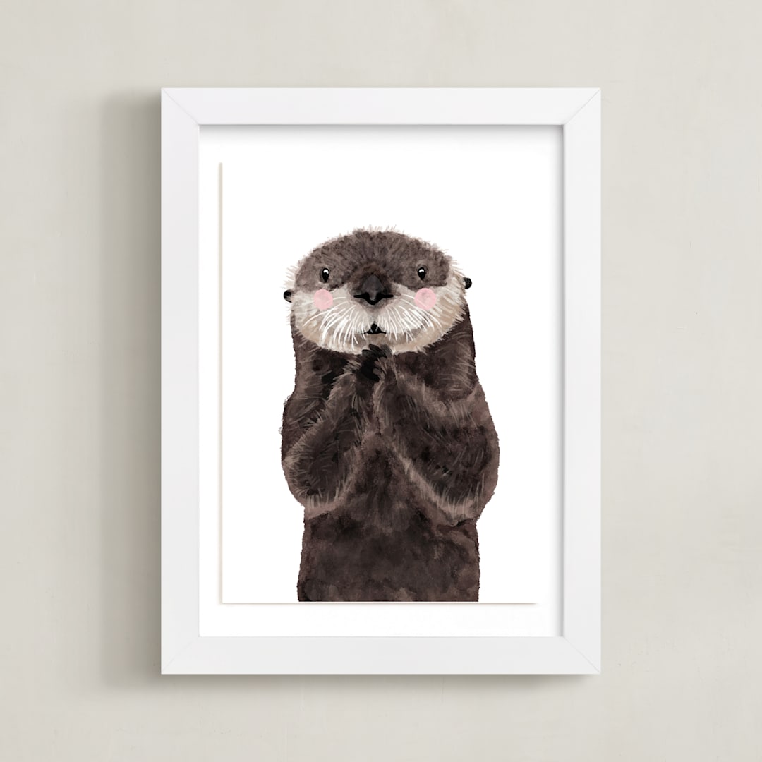 "Baby Animal Sea Otter" - Art Print in Coffee by Cass Loh - Framed