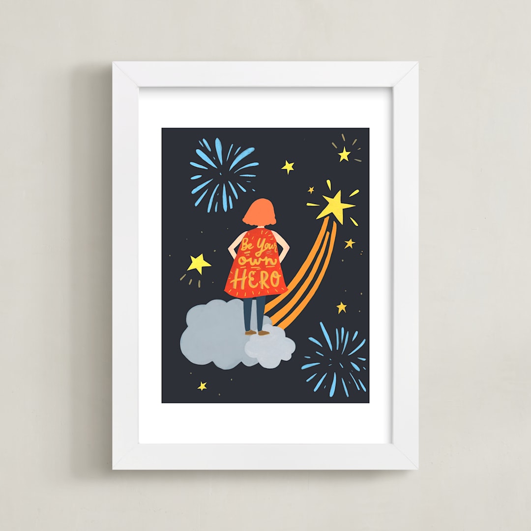 "Little Hero" - Art Print in Navy Blue by Candace Wiant - Framed