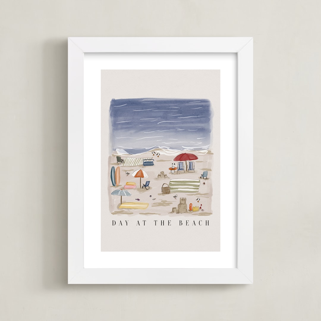 "Day at the Beach" - Art Print in Sand by Britt Mills - Framed
