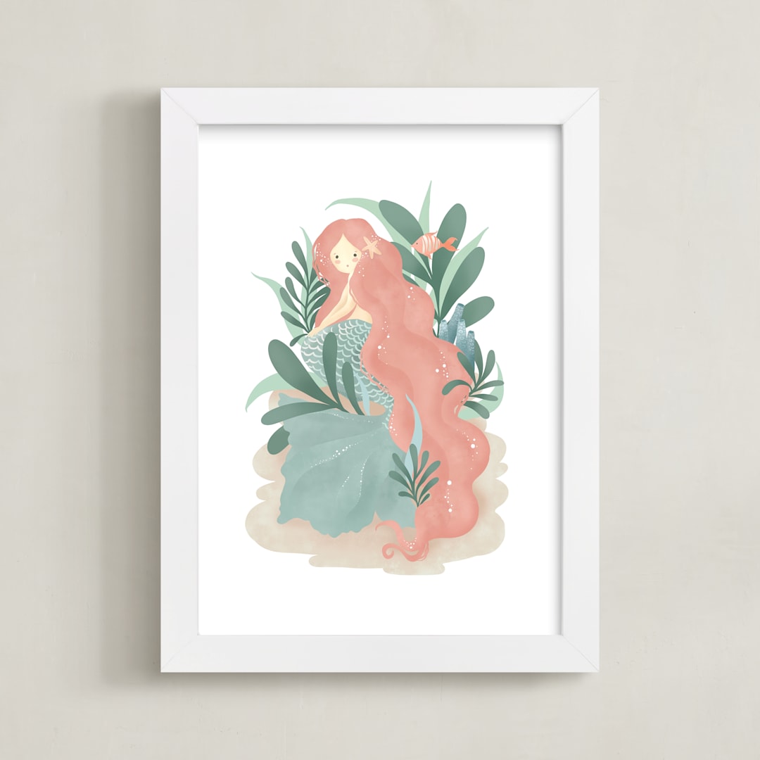 "Princess of the Sea" - Art Print in Salmon by Grae - Framed